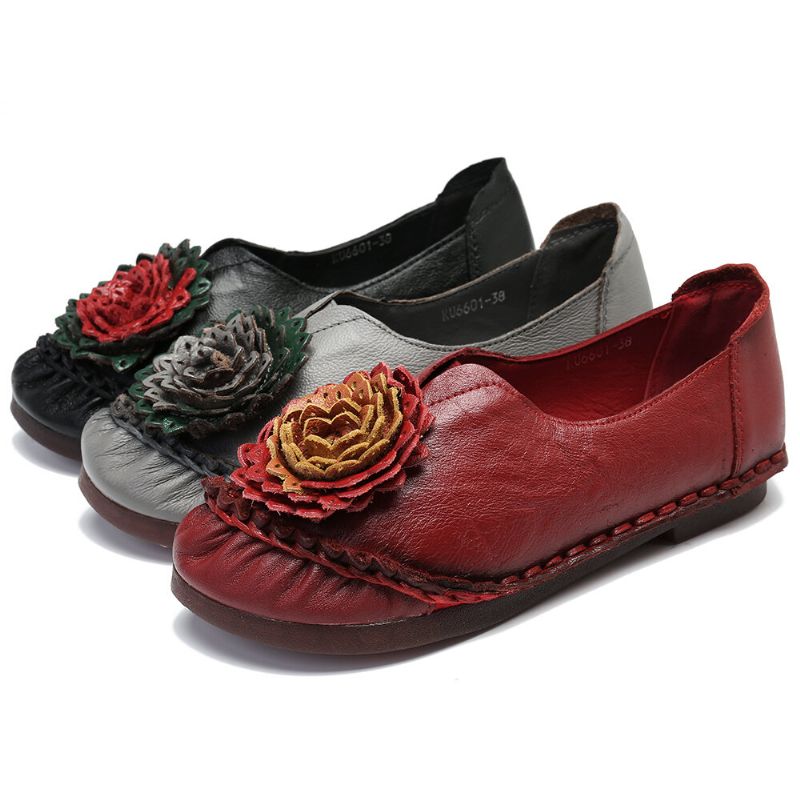 Kvinnor Folkways Stricing Blommor Bekväm Mjuk Sula Casual Flat Loafers