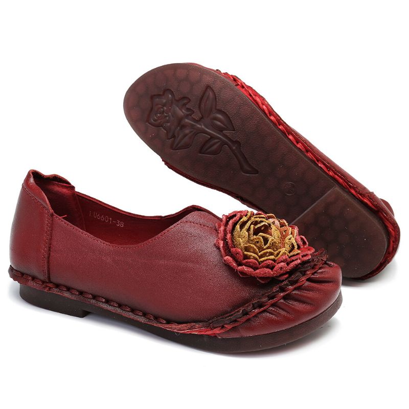 Kvinnor Folkways Stricing Blommor Bekväm Mjuk Sula Casual Flat Loafers