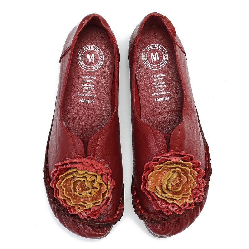 Kvinnor Folkways Stricing Blommor Bekväm Mjuk Sula Casual Flat Loafers