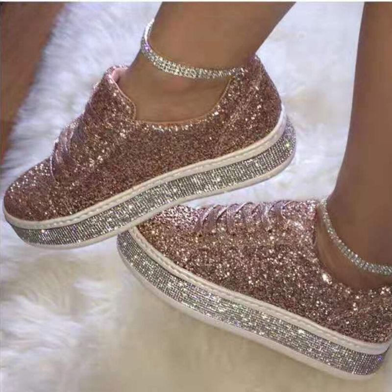 Kvinnor Glitter Paljetter Mode Snörning Party Casual Plattform Skor Flats