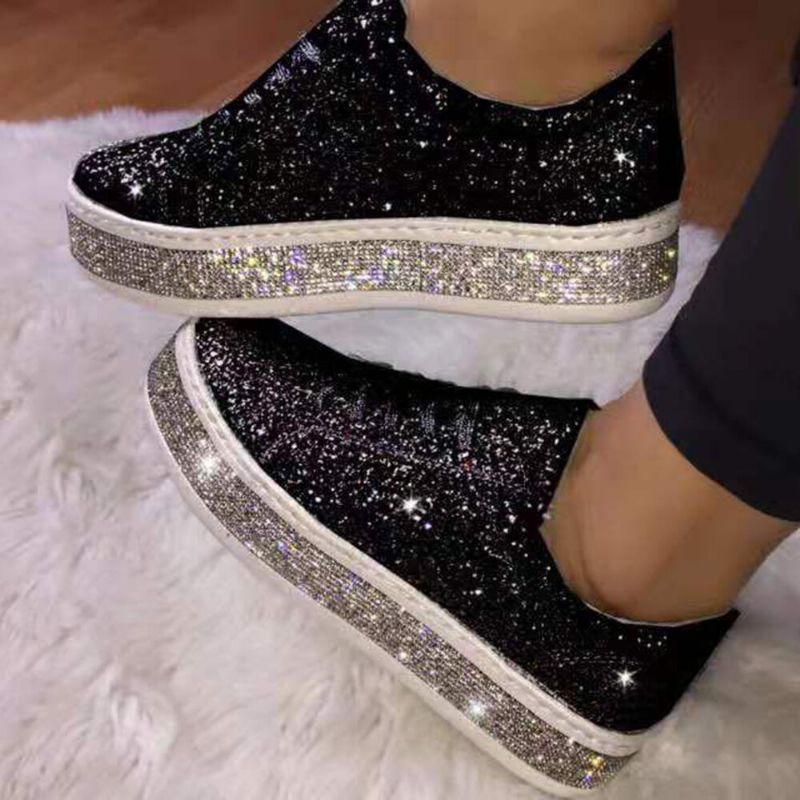 Kvinnor Glitter Paljetter Mode Snörning Party Casual Plattform Skor Flats