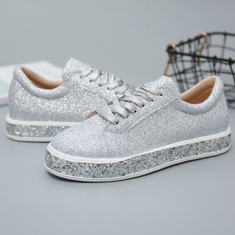 Kvinnor Glitter Paljetter Mode Snörning Party Casual Plattform Skor Flats