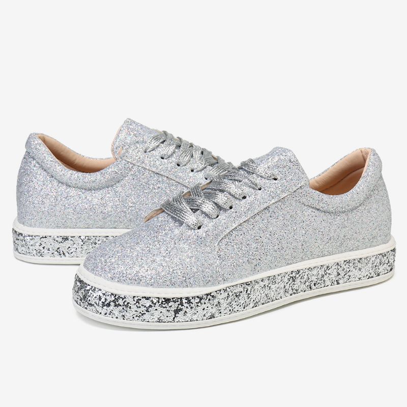 Kvinnor Glitter Paljetter Mode Snörning Party Casual Plattform Skor Flats