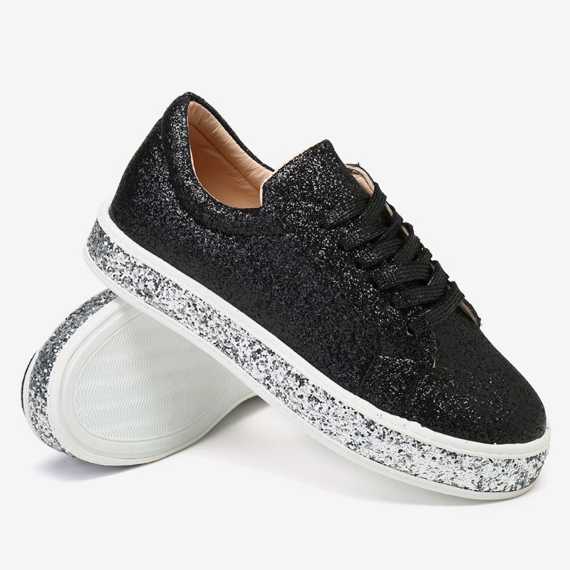 Kvinnor Glitter Paljetter Mode Snörning Party Casual Plattform Skor Flats