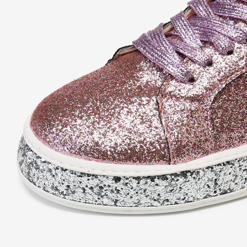 Kvinnor Glitter Paljetter Mode Snörning Party Casual Plattform Skor Flats