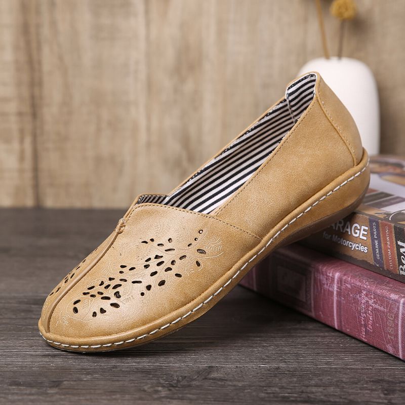 Kvinnor Hand Stricing Hollow Comfy Retro Casual Slip On Flats