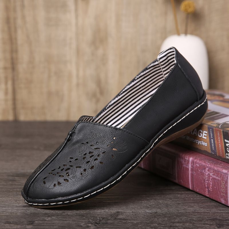 Kvinnor Hand Stricing Hollow Comfy Retro Casual Slip On Flats