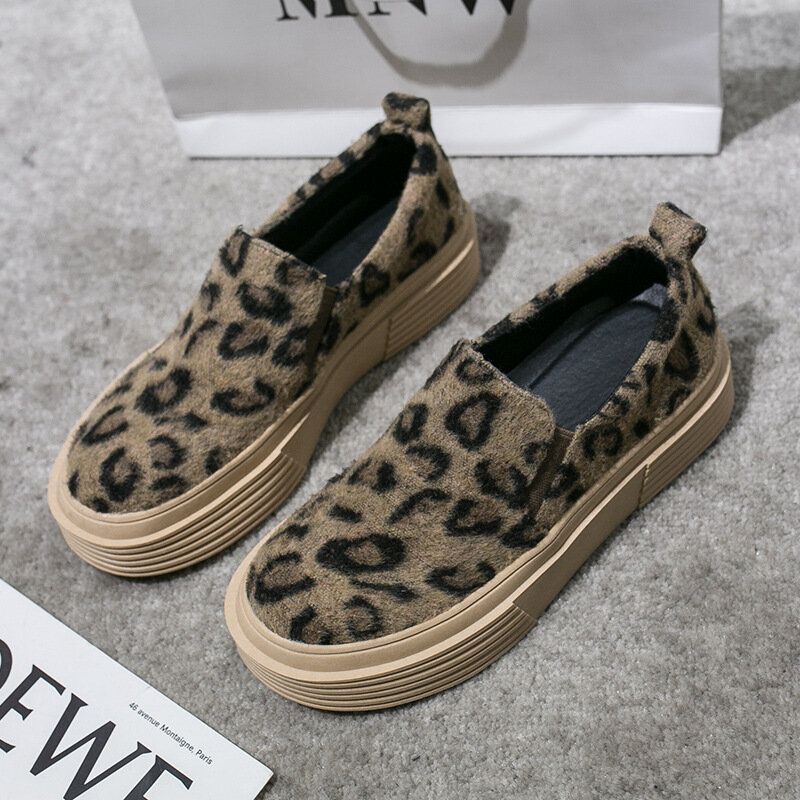 Kvinnor Large Leopard Mocka Halkbeständiga Bekväma Casual Flats