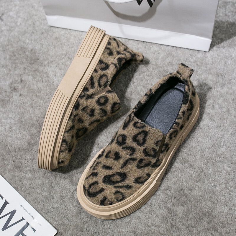 Kvinnor Large Leopard Mocka Halkbeständiga Bekväma Casual Flats