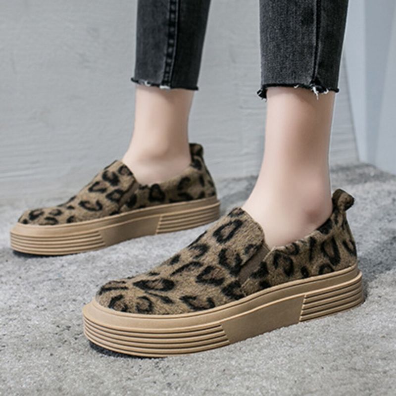 Kvinnor Large Leopard Mocka Halkbeständiga Bekväma Casual Flats