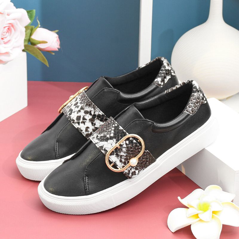 Kvinnor Metal Spänne Snake Print Bekväma Casual Flats