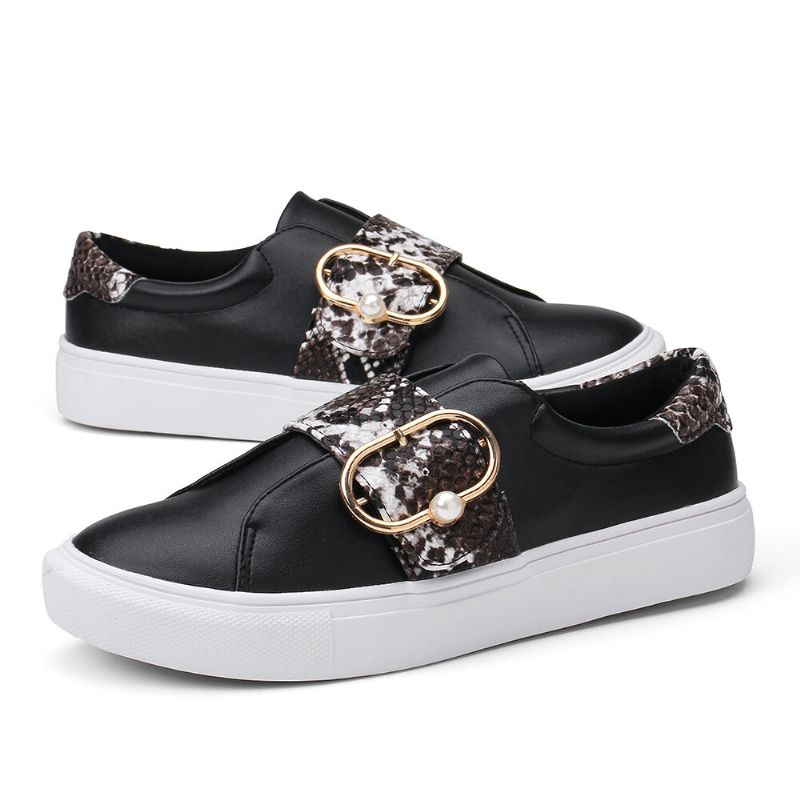 Kvinnor Metal Spänne Snake Print Bekväma Casual Flats