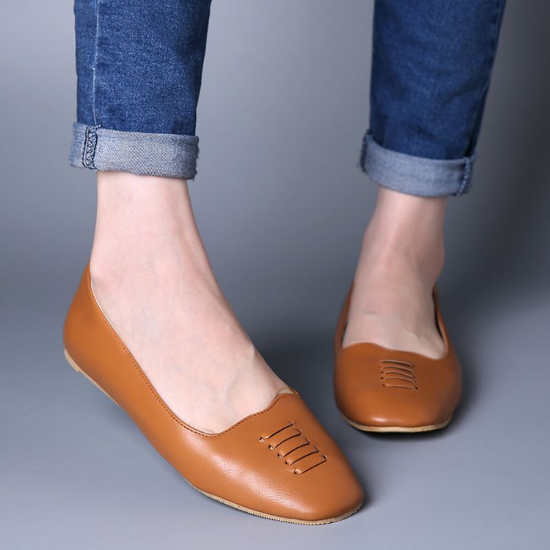 Kvinnor Square Toe Comfy Lättvikts Slip On Loafers