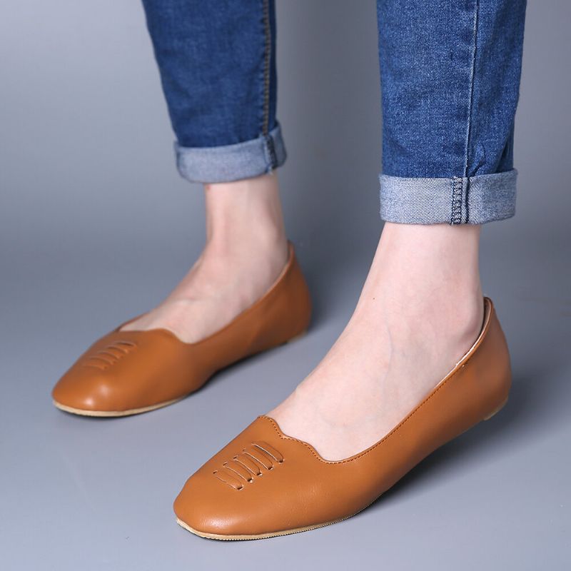 Kvinnor Square Toe Comfy Lättvikts Slip On Loafers