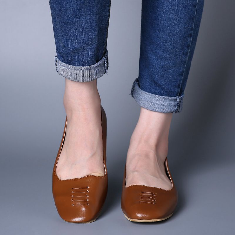 Kvinnor Square Toe Comfy Lättvikts Slip On Loafers