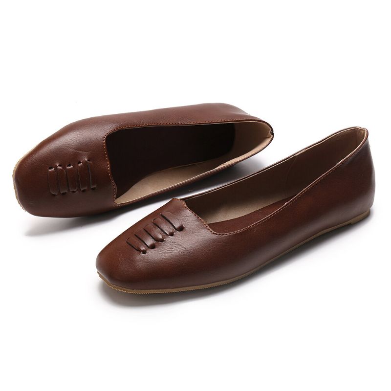 Kvinnor Square Toe Comfy Lättvikts Slip On Loafers