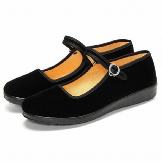 Kvinnors Kinesisk Stil Enfärgad Bomullssula Spänne Casual Flats