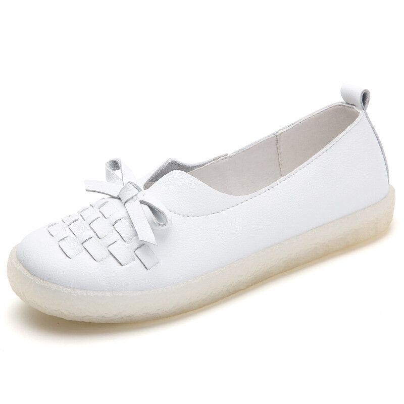 Läder Slip On Damer Enfärgad Vävd Bowknot Asakuchi Flats Loafers Skor