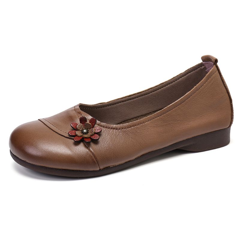 Läderblommor För Kvinnor Slip On Flats Loafers Skor