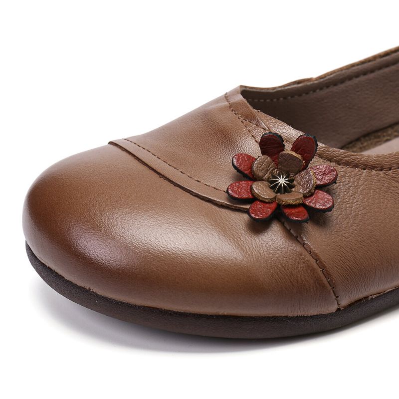 Läderblommor För Kvinnor Slip On Flats Loafers Skor