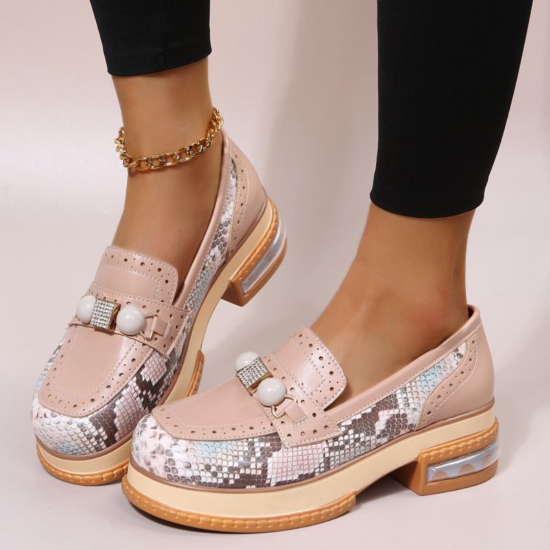 Plus Size Damer Casual Fashion Strassdekor Ormskinn Colorblock Loafers Skor