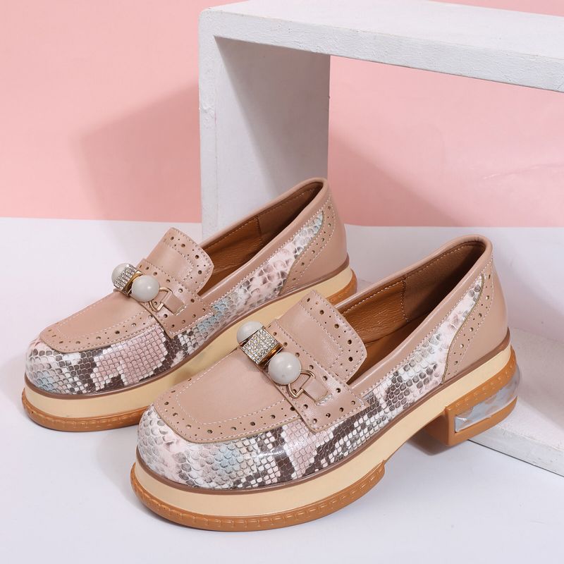 Plus Size Damer Casual Fashion Strassdekor Ormskinn Colorblock Loafers Skor