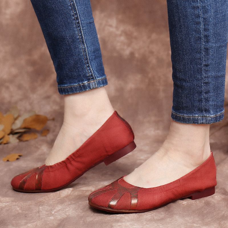 Retro Comfy Soft Canvas Splicing Vikbara Slip On Balett Flat Shoes