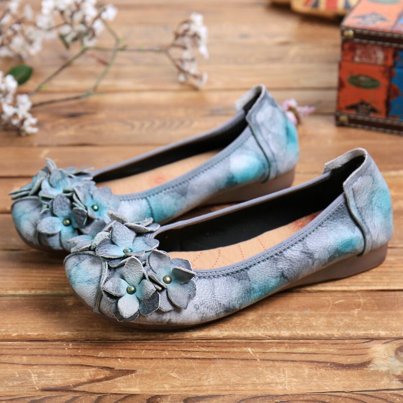 Retro Flowers Decor Tie-dyed Mjuk Sula Bekväm Slip On Mjuka Platta Skor