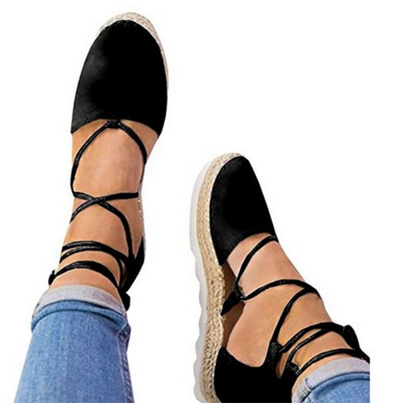 Strappy Espadrilles För Damer Plus Size Casual Enfärgade Sommarplattformssandaler