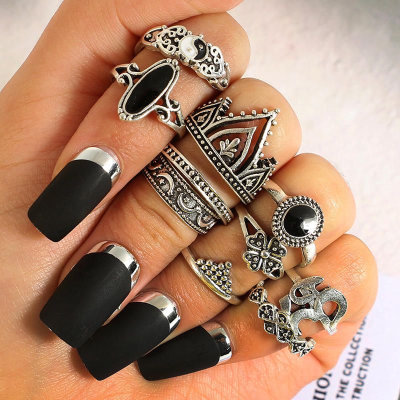 10 St Bohemian Statement Ring Set Vintage Crown Star Moon Flower Knuckle Rings For Women