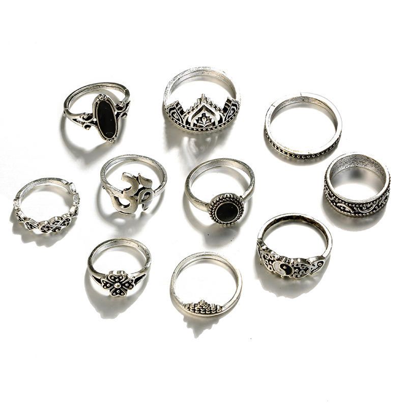 10 St Bohemian Statement Ring Set Vintage Crown Star Moon Flower Knuckle Rings For Women