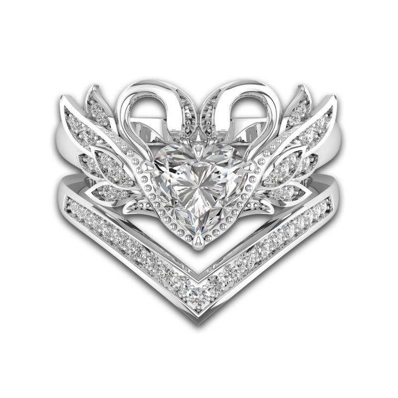 2 St/set Sweet Swan Heart Zirconia Förlovningsvigselring Unik Present Till Kvinnor Tjejer