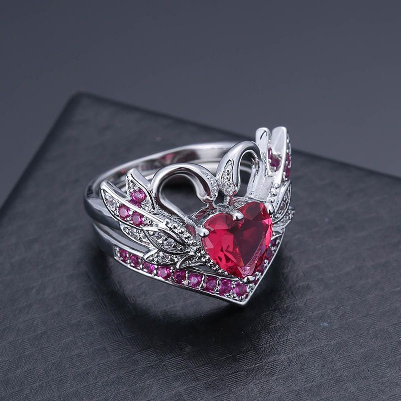 2 St/set Sweet Swan Heart Zirconia Förlovningsvigselring Unik Present Till Kvinnor Tjejer