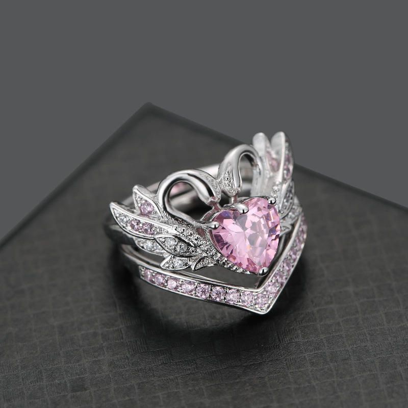 2 St/set Sweet Swan Heart Zirconia Förlovningsvigselring Unik Present Till Kvinnor Tjejer