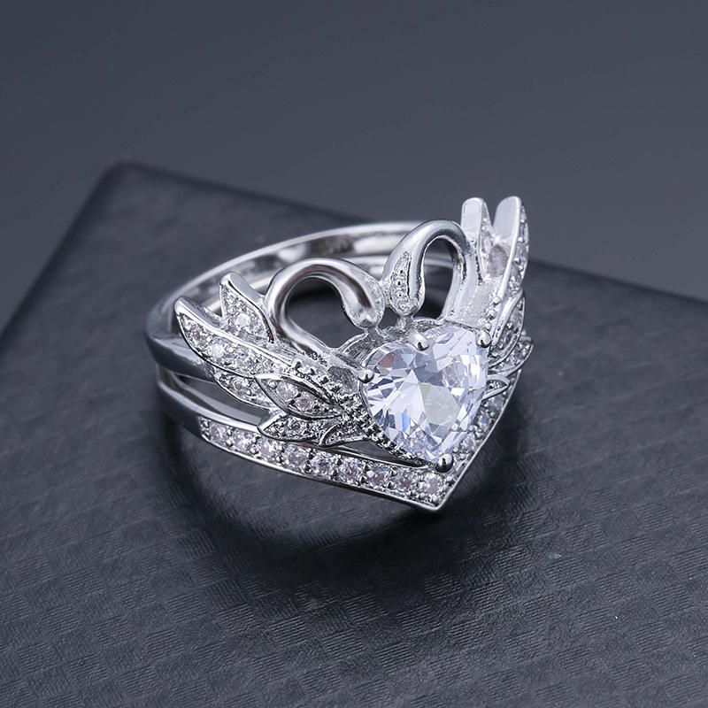 2 St/set Sweet Swan Heart Zirconia Förlovningsvigselring Unik Present Till Kvinnor Tjejer