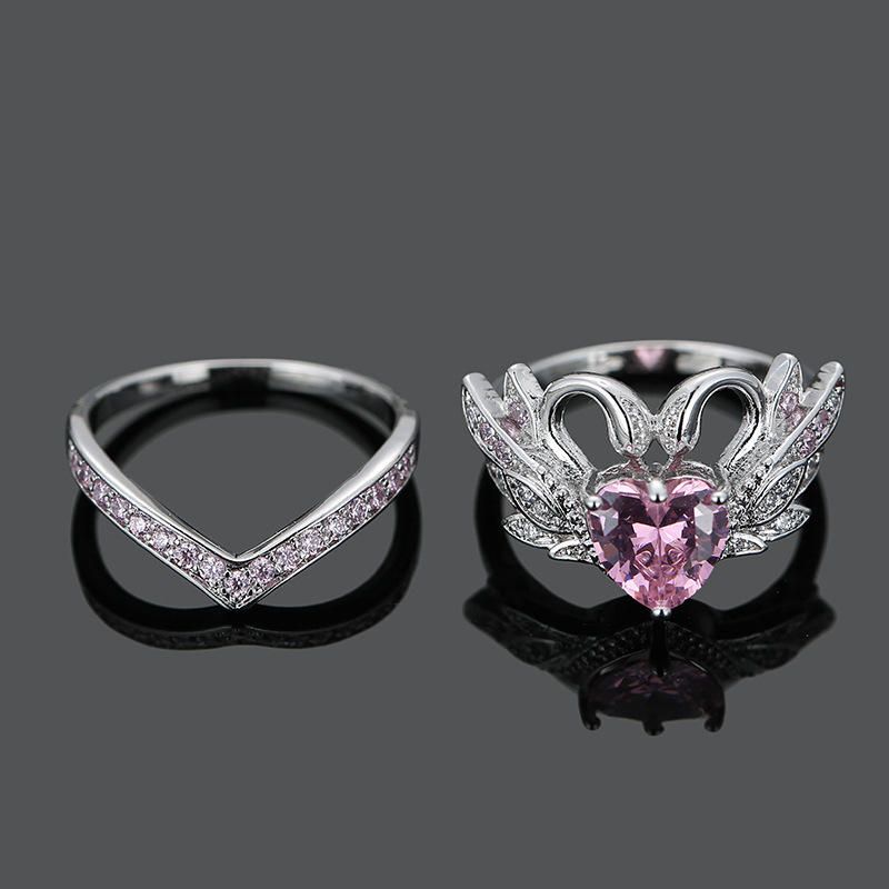 2 St/set Sweet Swan Heart Zirconia Förlovningsvigselring Unik Present Till Kvinnor Tjejer