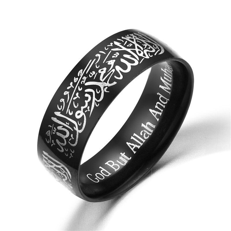 8mm Muslim Allah Ord Rostfritt Stål Ring Religiös Flerfärgad Guldringar För Män