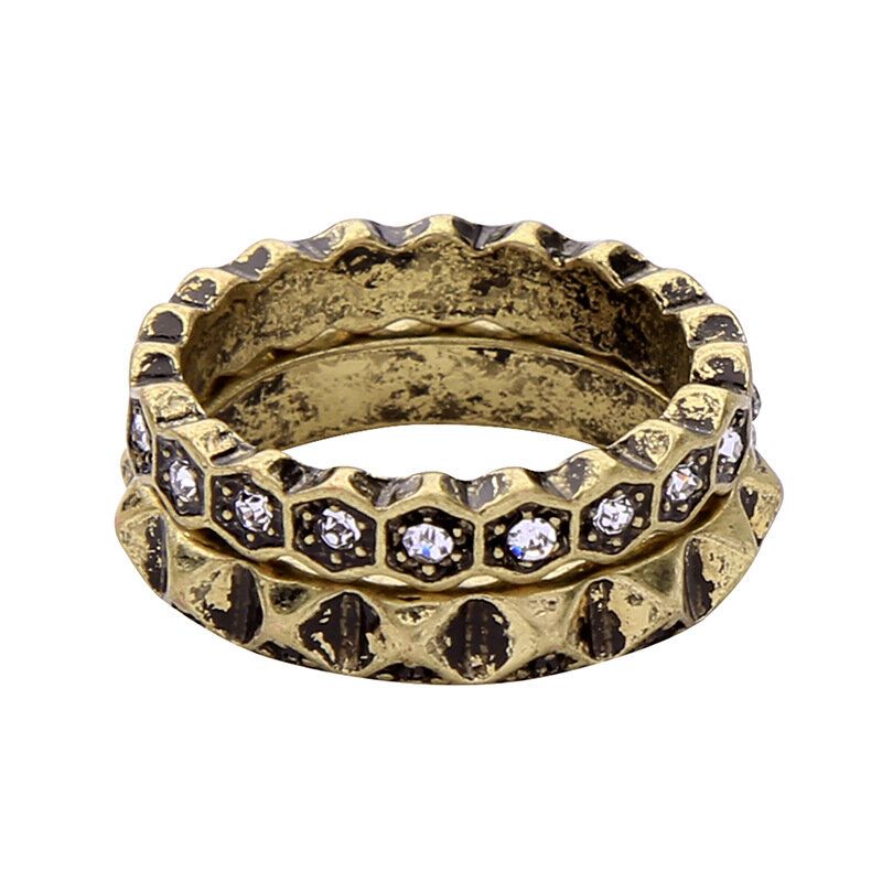 Dubbellager Rhinestone Finger Ring Afrikansk Brons Kvinnor Ring För Present