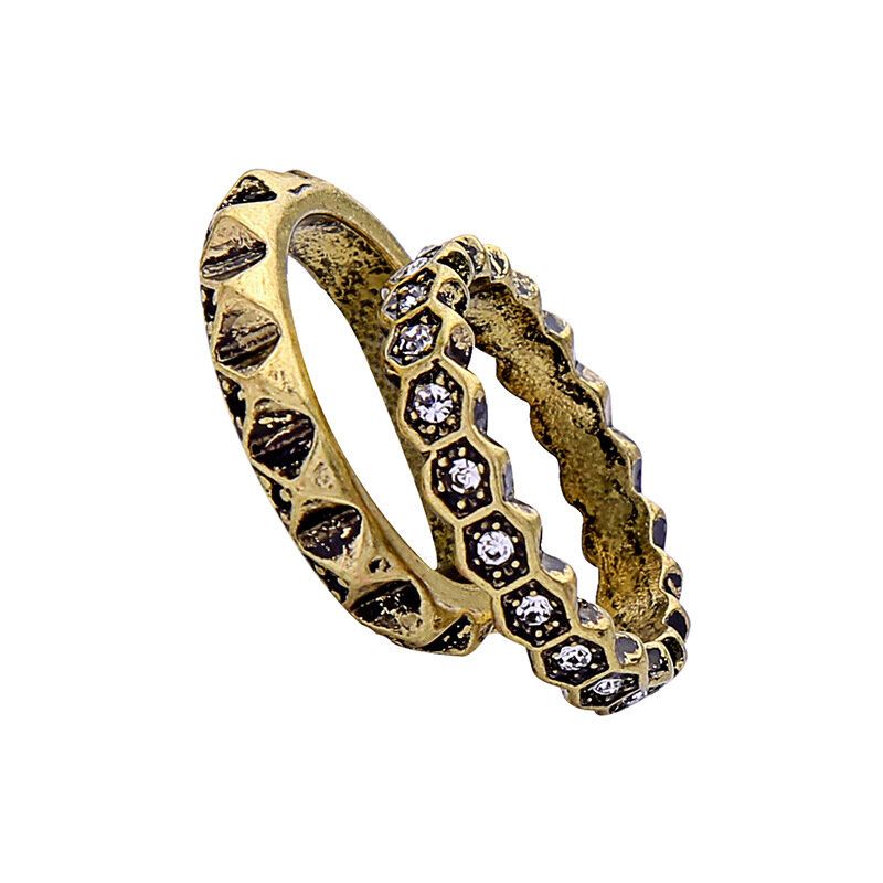 Dubbellager Rhinestone Finger Ring Afrikansk Brons Kvinnor Ring För Present