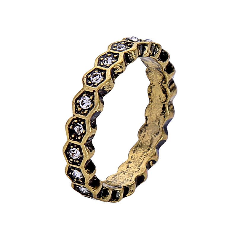 Dubbellager Rhinestone Finger Ring Afrikansk Brons Kvinnor Ring För Present