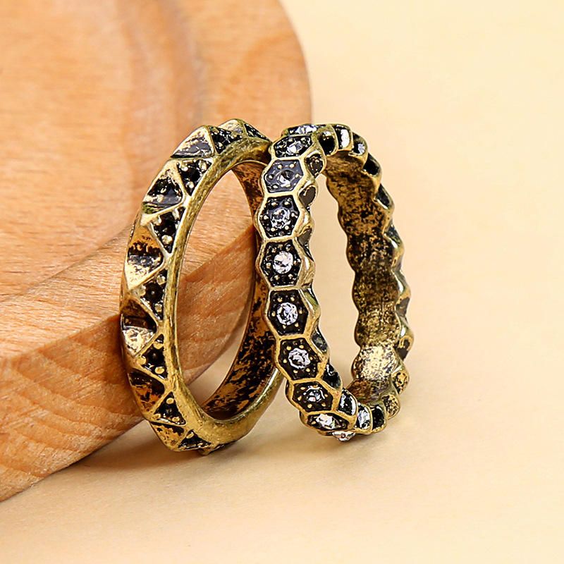 Dubbellager Rhinestone Finger Ring Afrikansk Brons Kvinnor Ring För Present