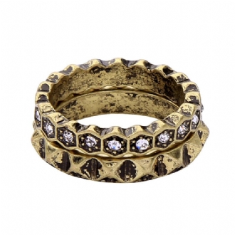 Dubbellager Rhinestone Finger Ring Afrikansk Brons Kvinnor Ring För Present