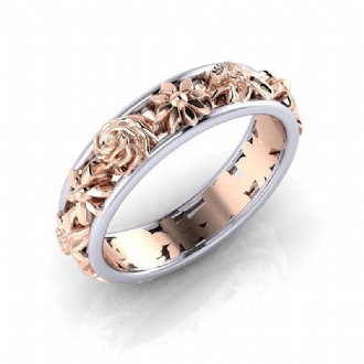 Mode Dubbelfärg Blomma Finger Ring Rund Form Rose Guld Dam Ringar Smycken