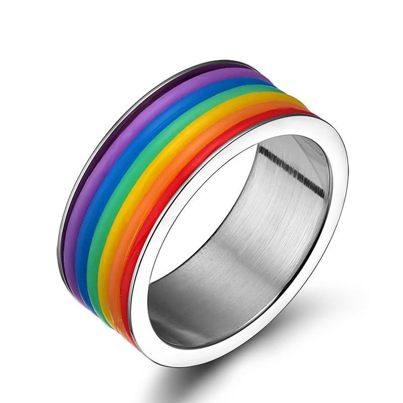 Mode Rostfritt Stål Finger Ring Rainbow Silikon Ring För Kvinnor Män Lgbt Band Unisex Smycken