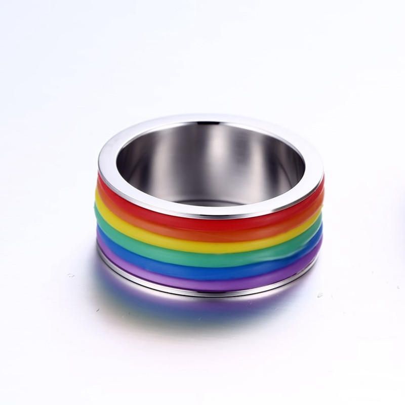 Mode Rostfritt Stål Finger Ring Rainbow Silikon Ring För Kvinnor Män Lgbt Band Unisex Smycken