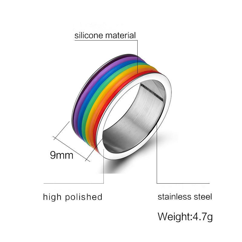 Mode Rostfritt Stål Finger Ring Rainbow Silikon Ring För Kvinnor Män Lgbt Band Unisex Smycken