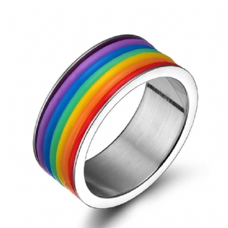 Mode Rostfritt Stål Finger Ring Rainbow Silikon Ring För Kvinnor Män Lgbt Band Unisex Smycken