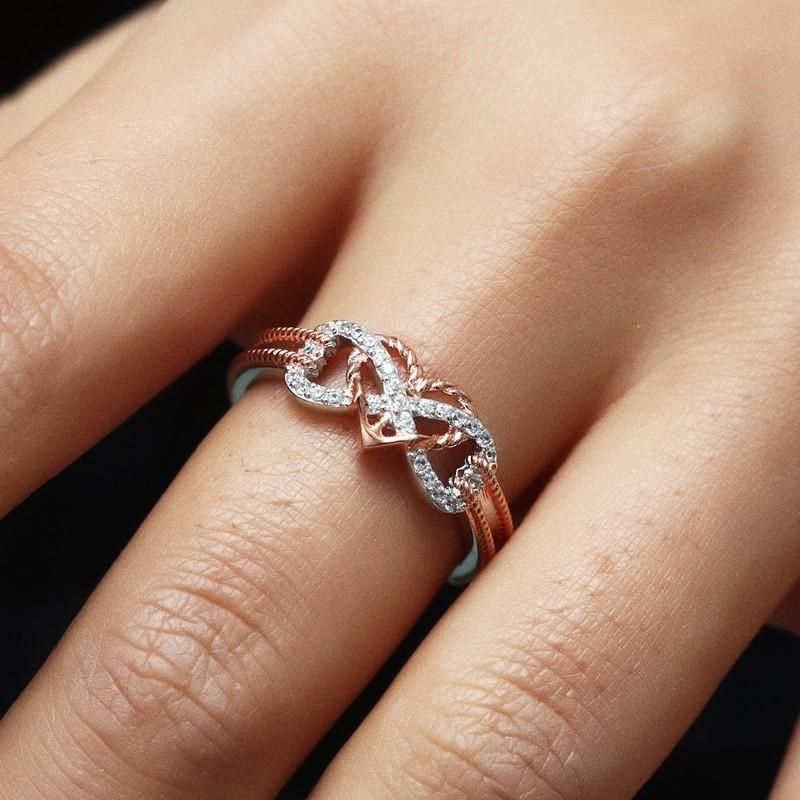 Special Zirkon Inlagd Hollow Platinum Rings Infinity Knot Heart Cross Finger Ring For Women