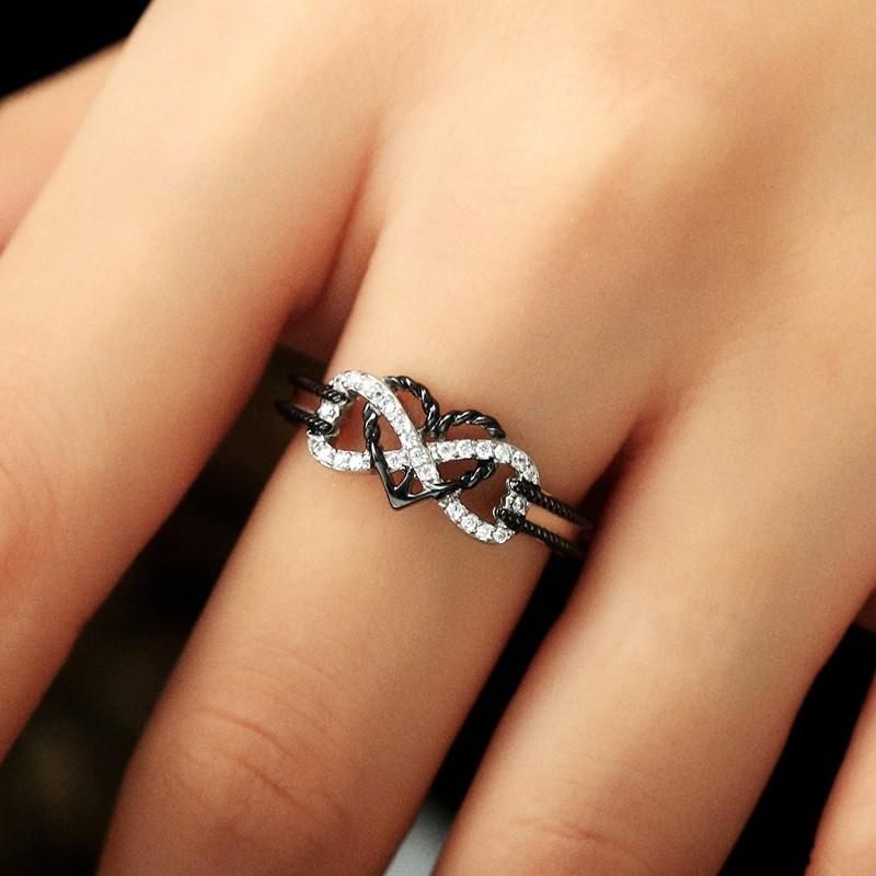 Special Zirkon Inlagd Hollow Platinum Rings Infinity Knot Heart Cross Finger Ring For Women