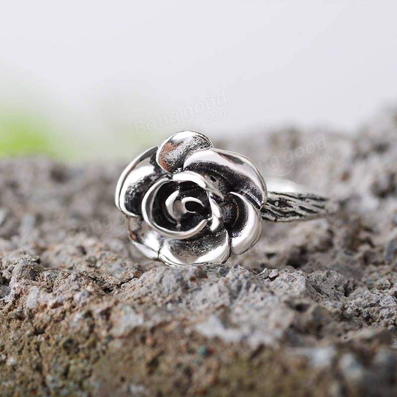 Sweet Flower Antique Silve Finger Rings Elegant Snidad Rose Flower Ring Söt Jewerly For Girl Women